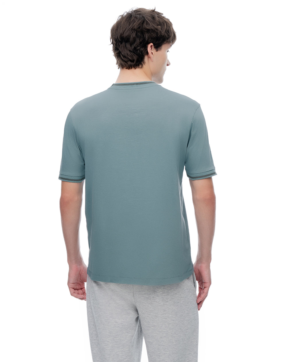 Camiseta Verde con Rayas en Contraste Hombre