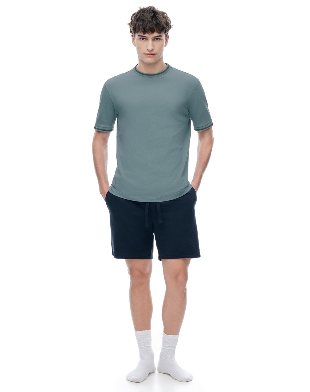 Camiseta Verde con Rayas en Contraste Hombre