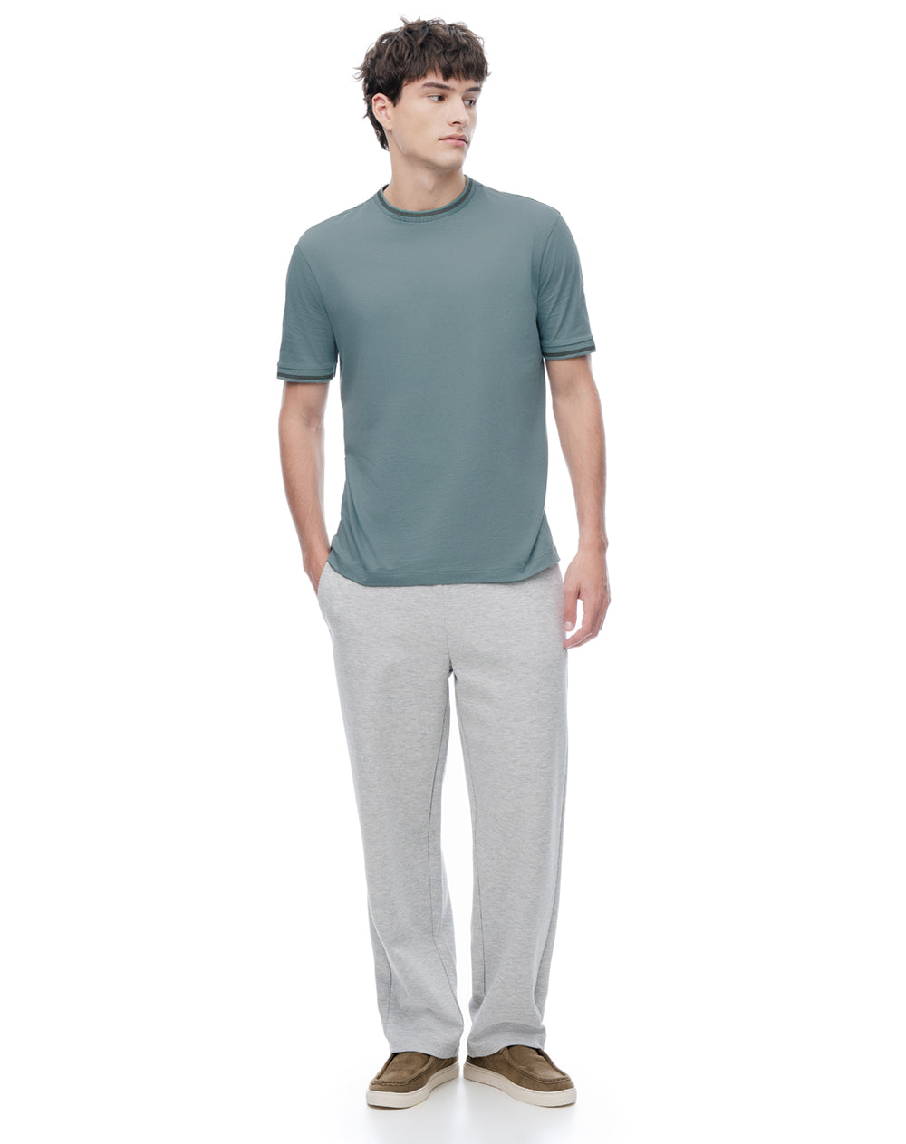 Camiseta Verde con Rayas en Contraste Hombre