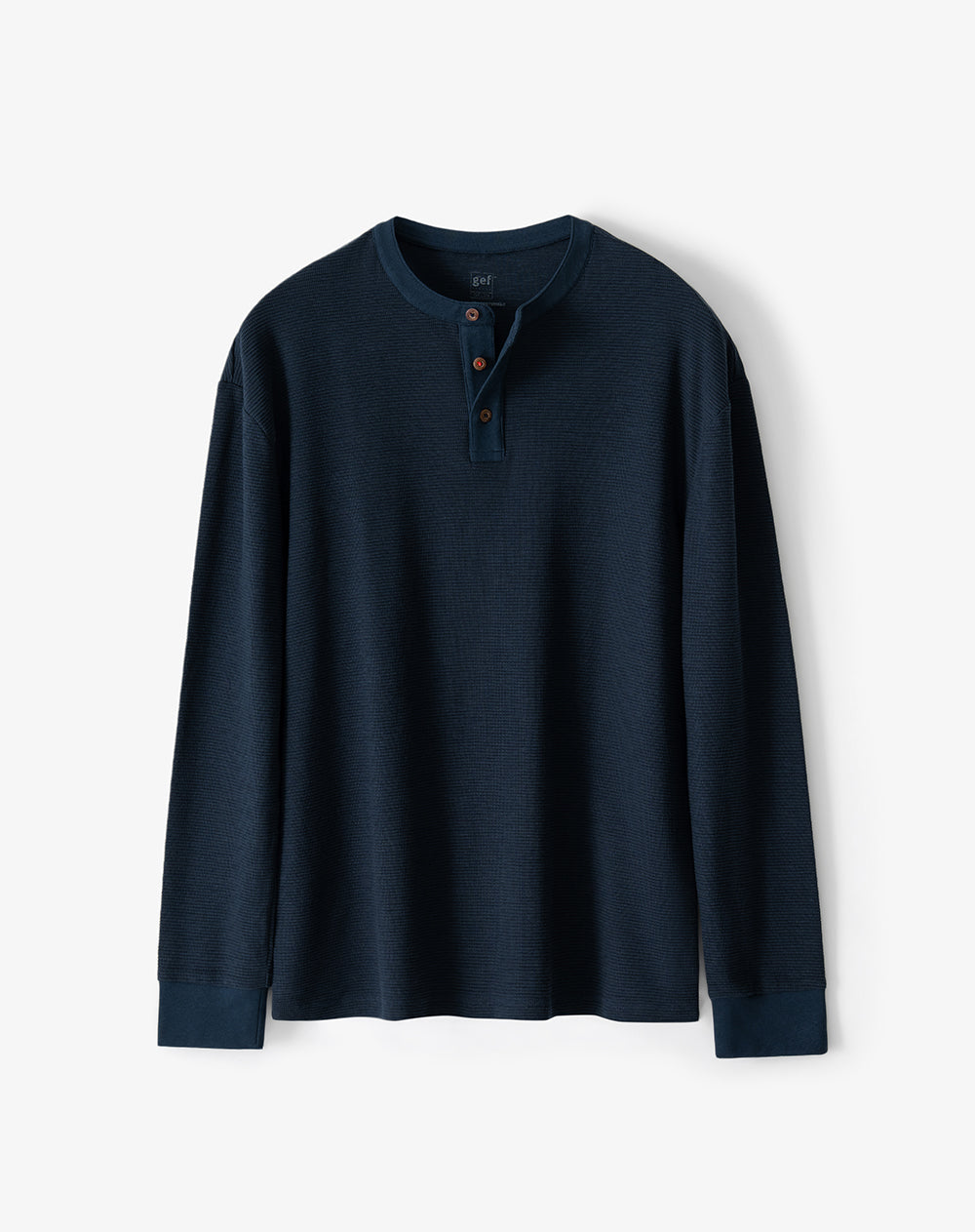 Camiseta Henley Manga Larga Azul Hombre