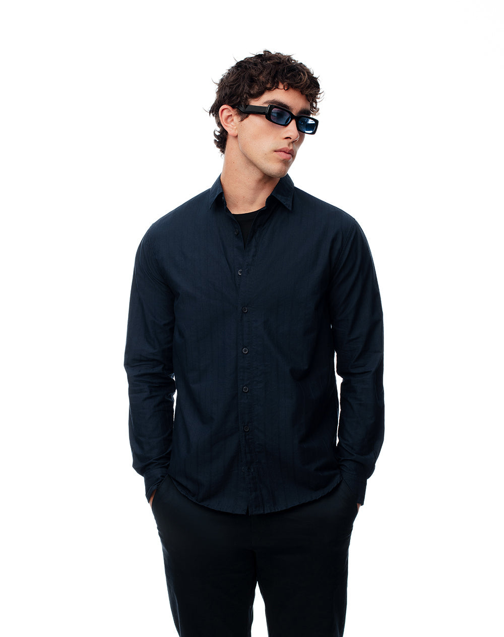 Camisa Manga Larga Azul Hombre