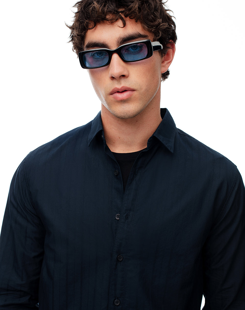 Camisa Manga Larga Azul Hombre