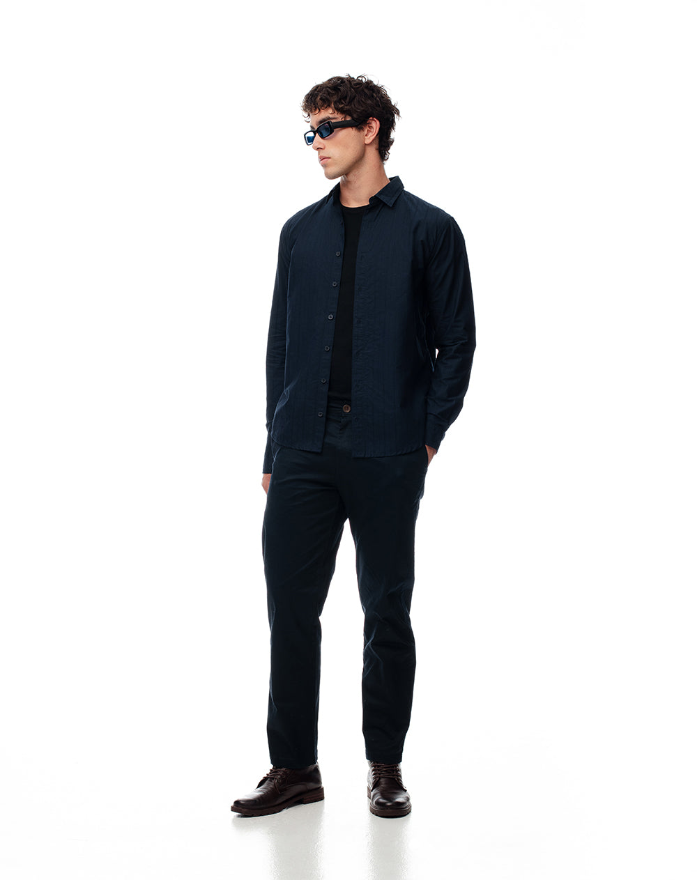 Camisa Manga Larga Azul Hombre