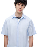 Camisa de Lino Manga Corta Azul Hombre