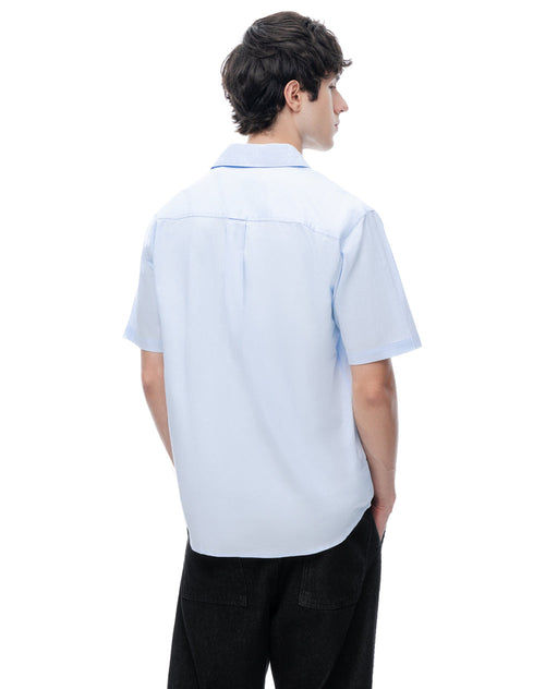 Camisa de Lino Manga Corta Azul Hombre