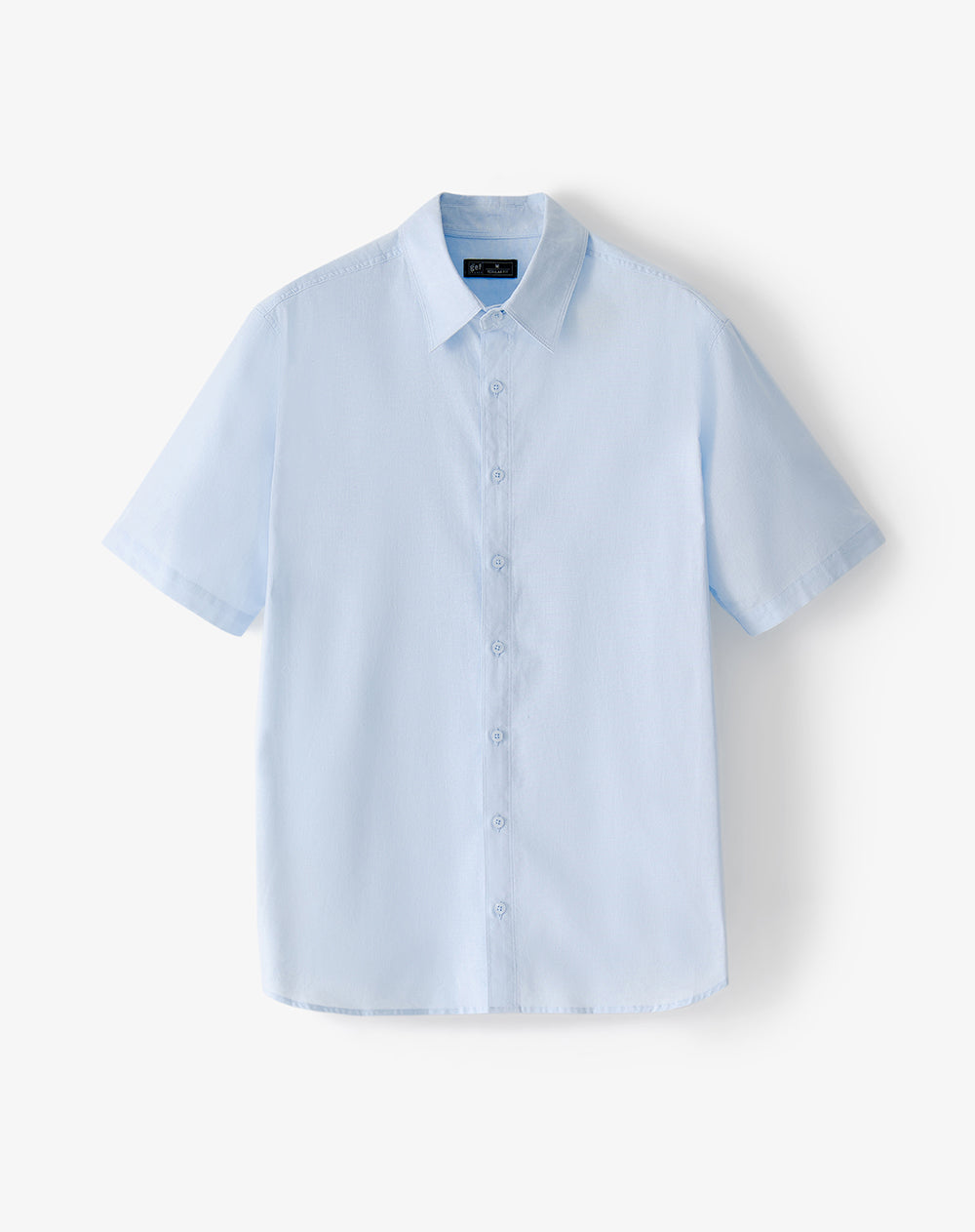 Camisa de Lino Manga Corta Azul Hombre