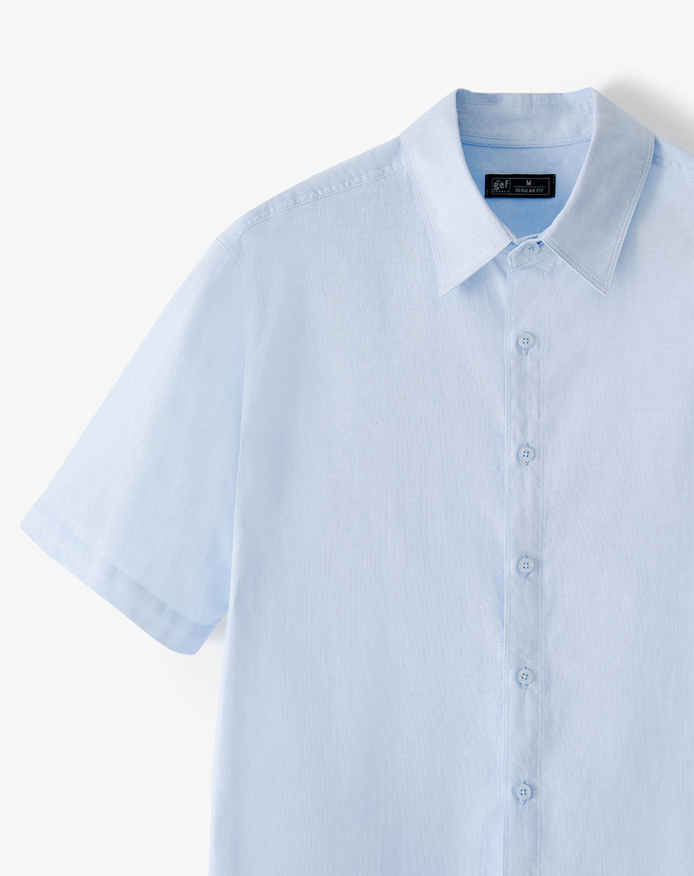 Camisa de Lino Manga Corta Azul Hombre