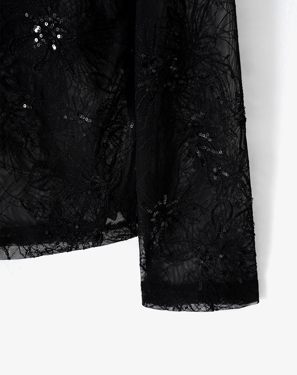 Camisa de Encaje Manga Larga Negra Mujer