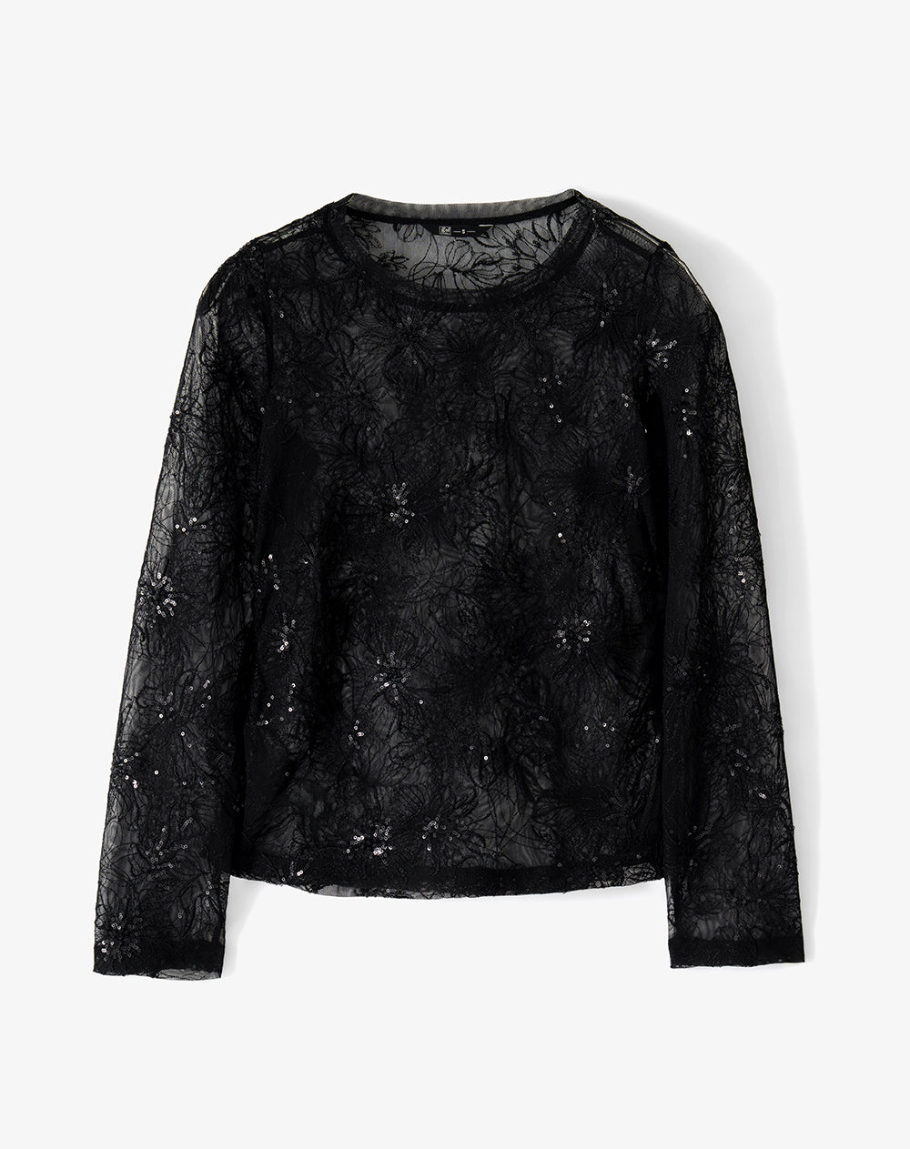 Camisa de Encaje Manga Larga Negra Mujer
