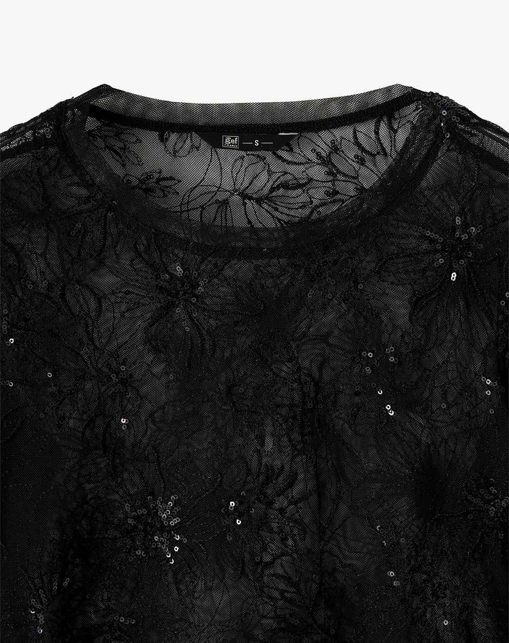Camisa de Encaje Manga Larga Negra Mujer