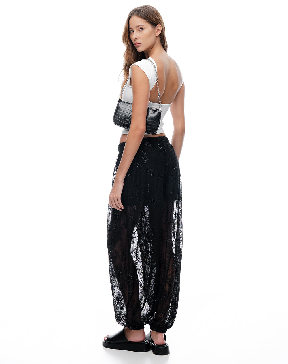 Pantalón Harem de Encaje Negro Mujer