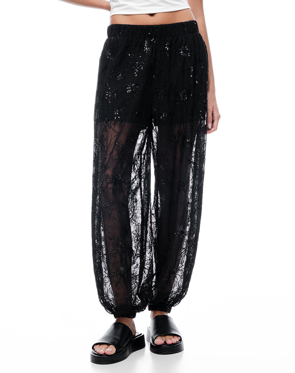 Pantalón Harem de Encaje Negro Mujer