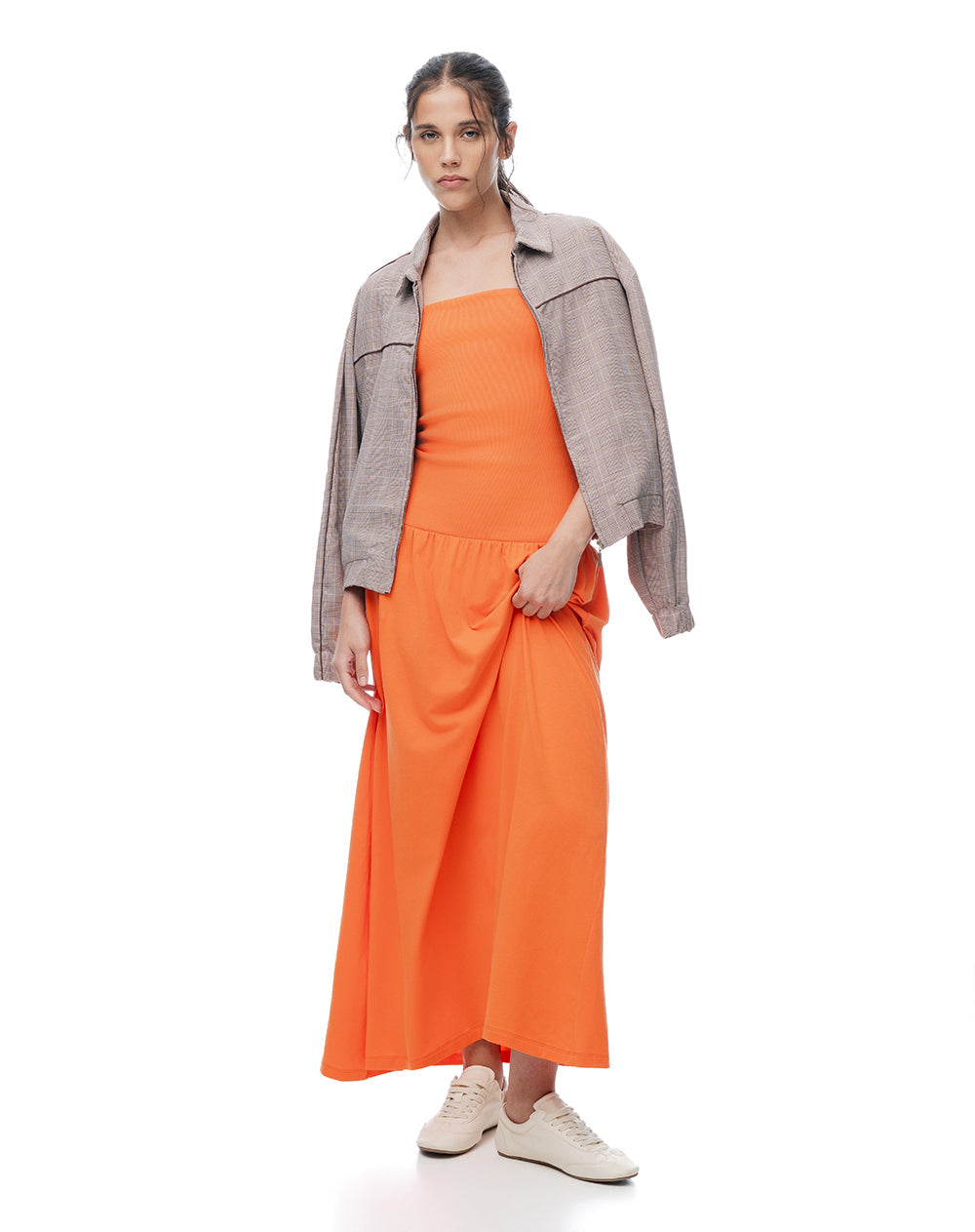 Vestido Largo Strapless Naranja Mujer