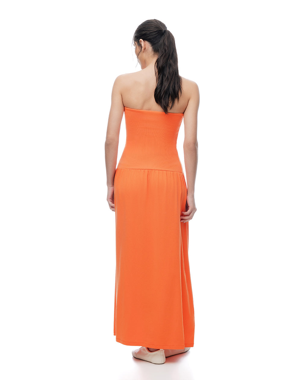 Vestido Largo Strapless Naranja Mujer