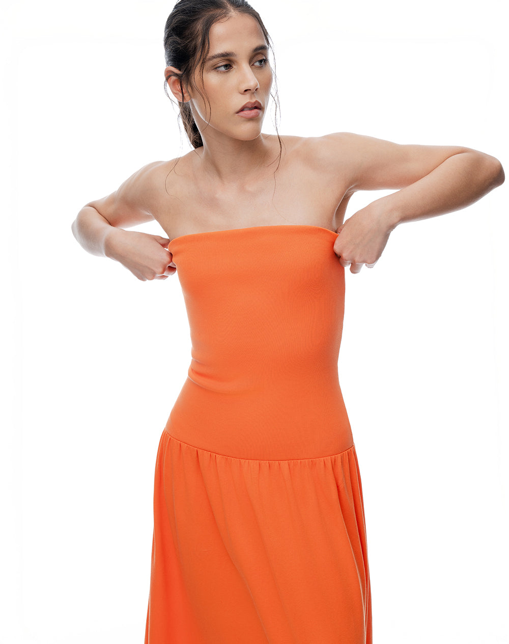 Vestido Largo Strapless Naranja Mujer
