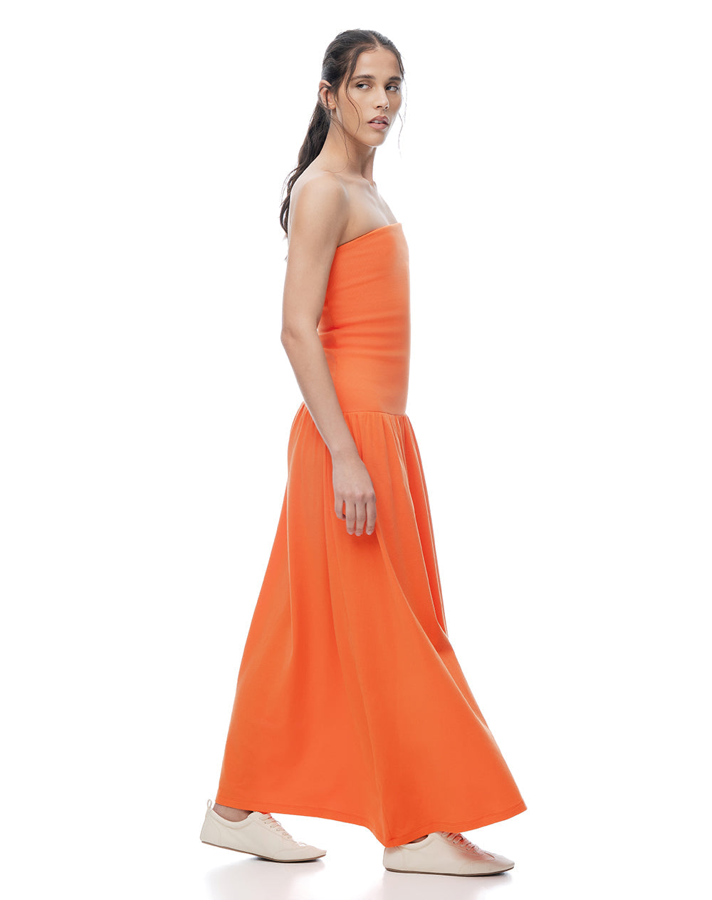 Vestido Largo Strapless Naranja Mujer