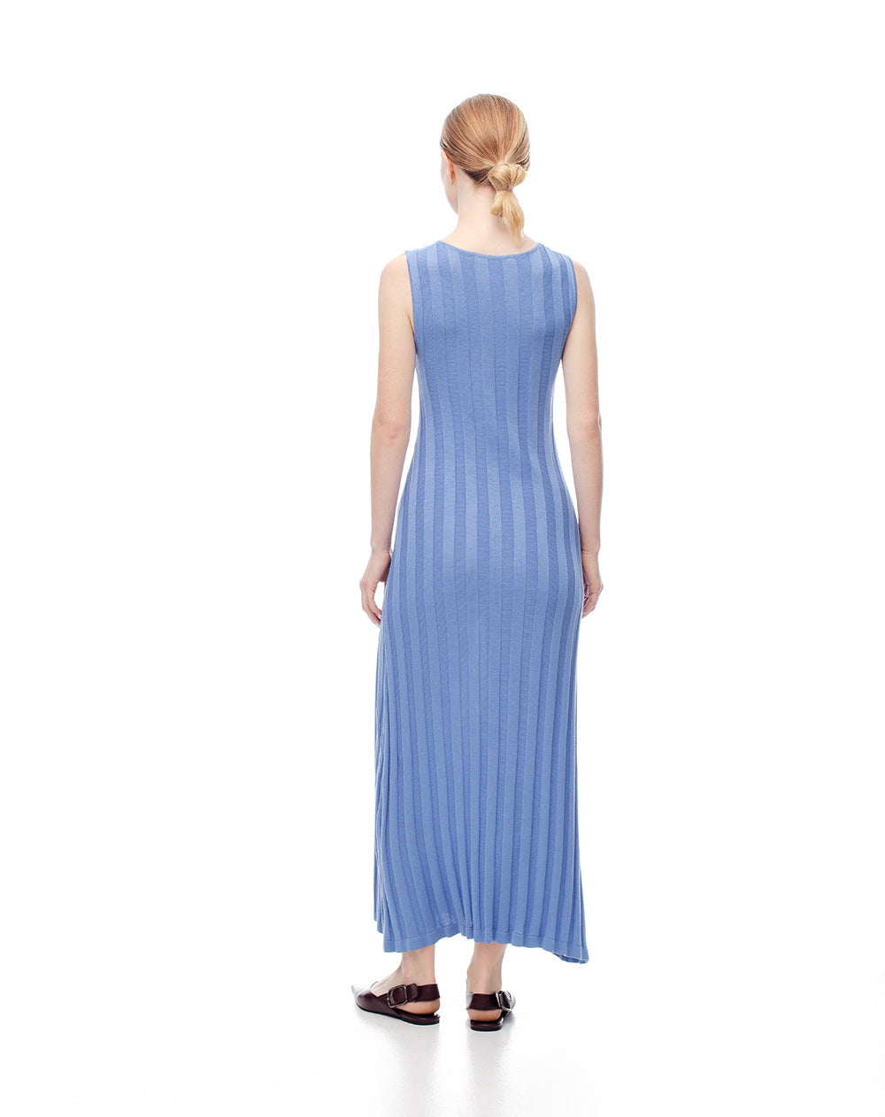 Vestido Largo Acanalado Azul Mujer