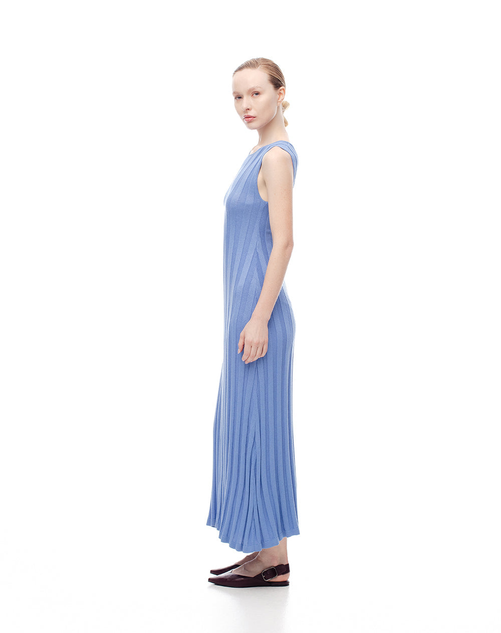 Vestido Largo Acanalado Azul Mujer