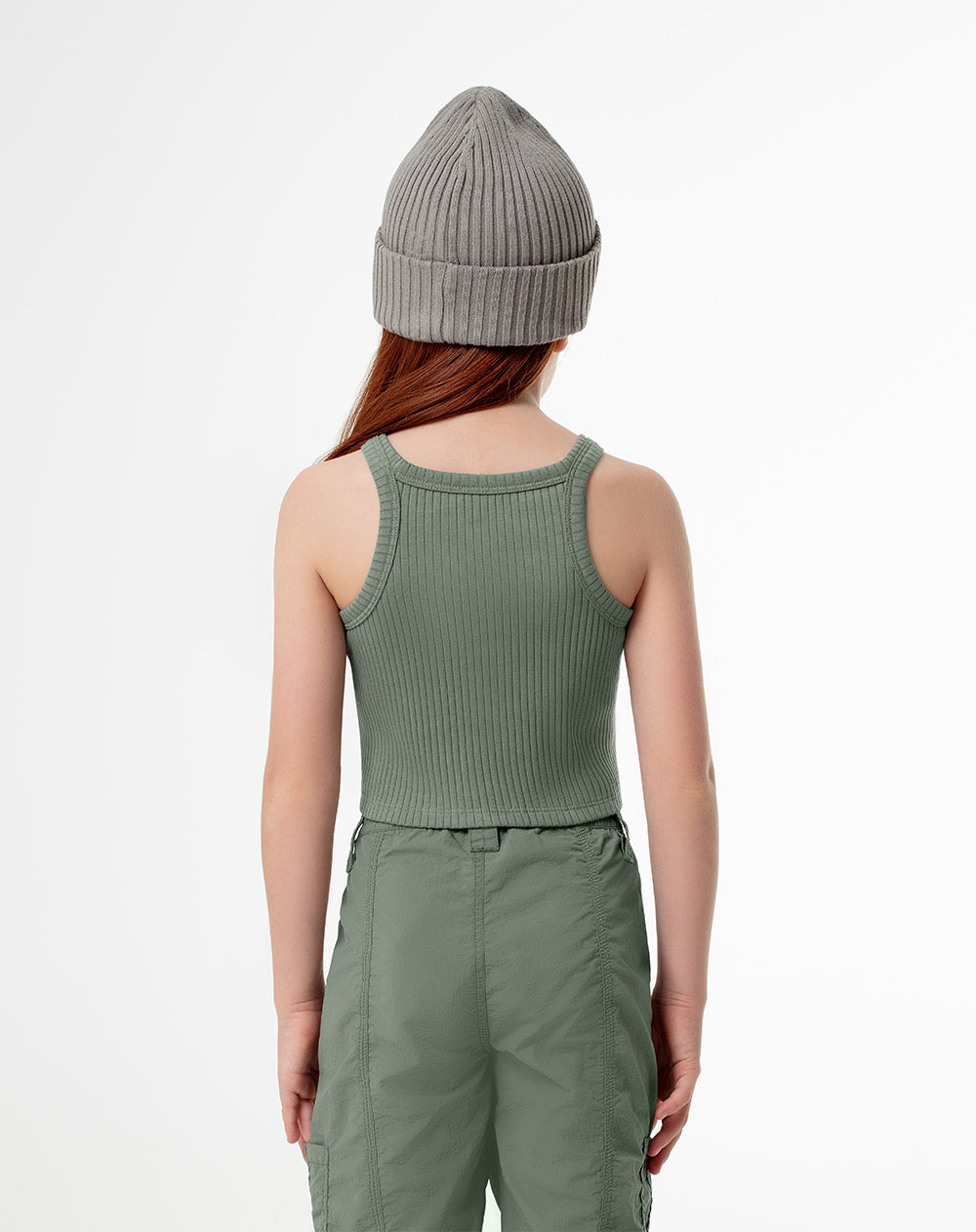 Crop Top en Rib Verde Niña