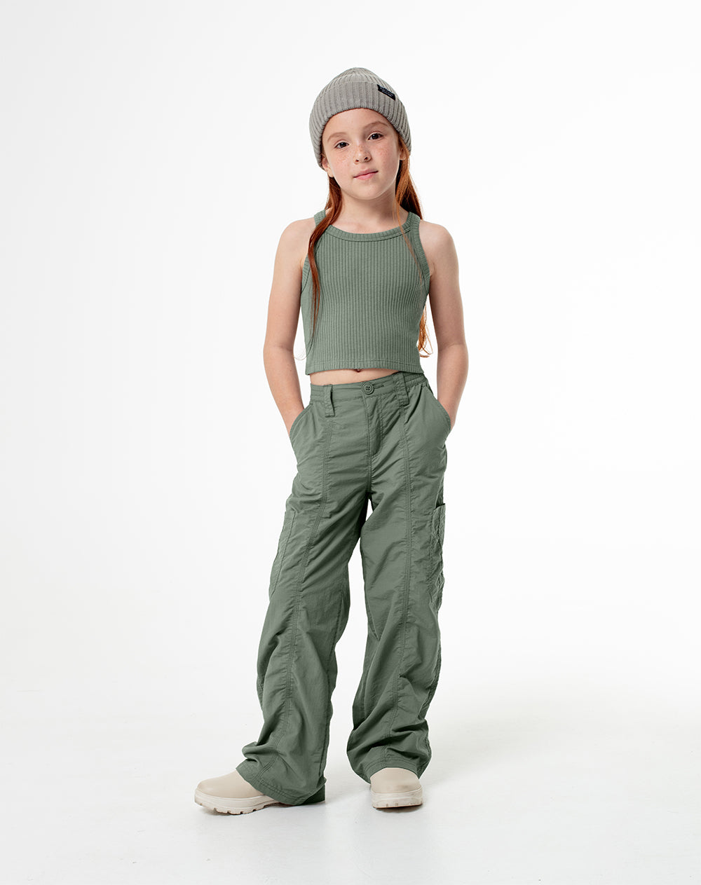 Crop Top en Rib Verde Niña