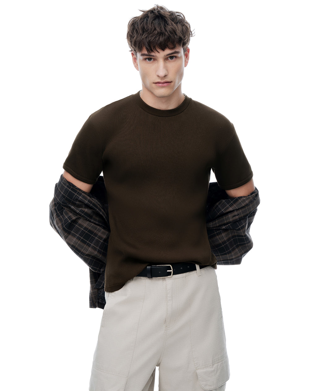 Camiseta Rib Slim Chocolate Hombre