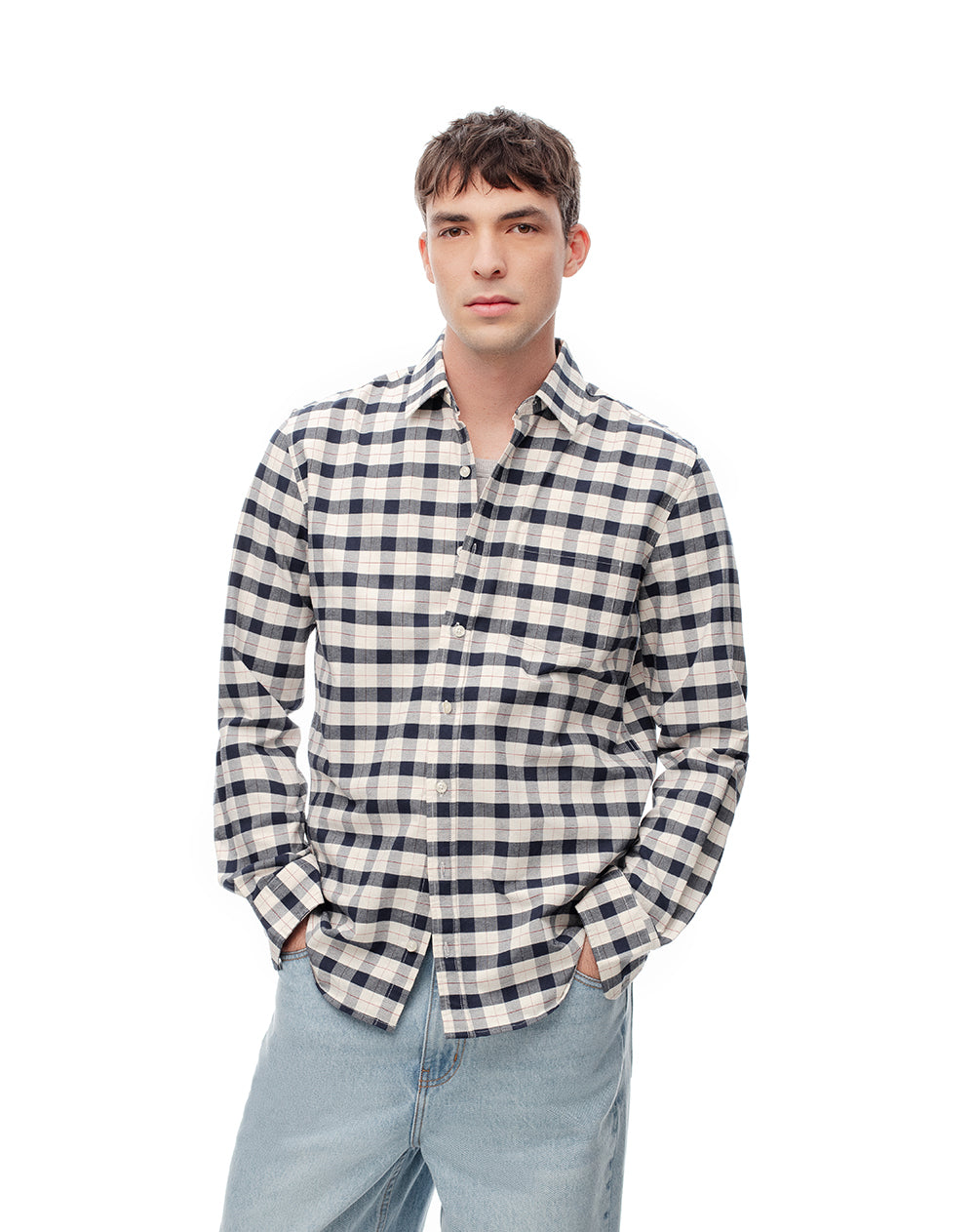 Camisa Slim a Cuadros Azul Hombre