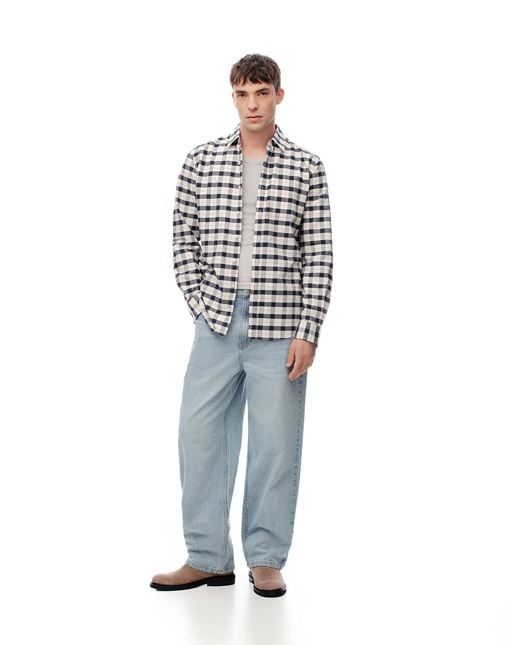 Camisa Slim a Cuadros Azul Hombre