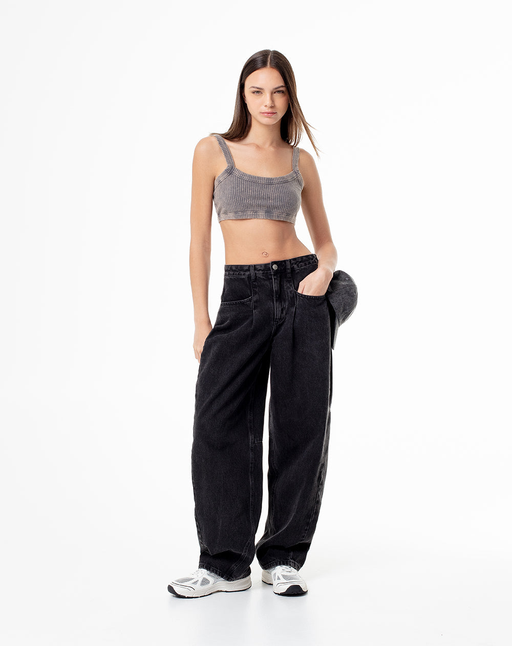 Top Deportivo Soporte Medio Gris Mujer