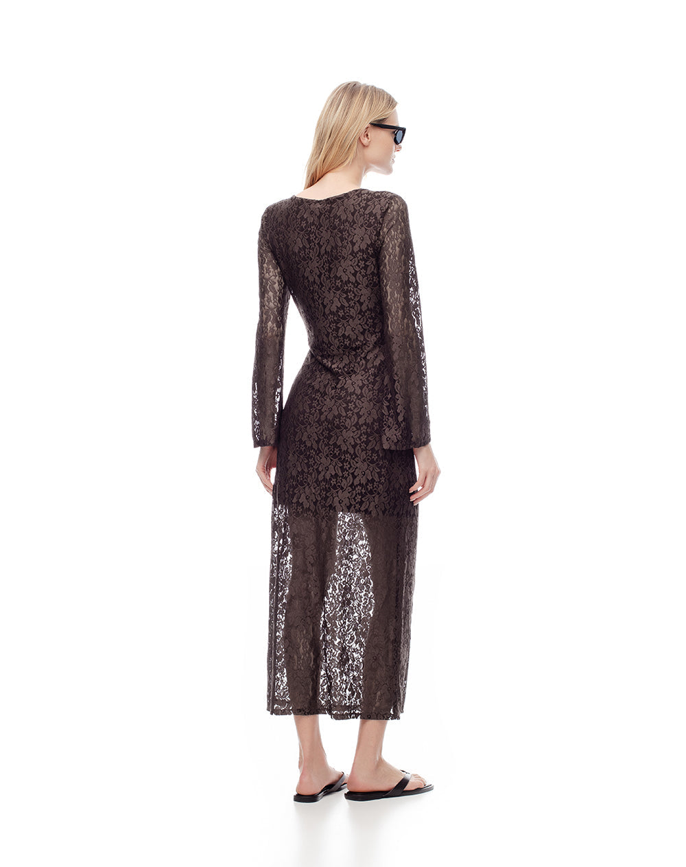 Vestido Largo de Encaje Chocolate Mujer