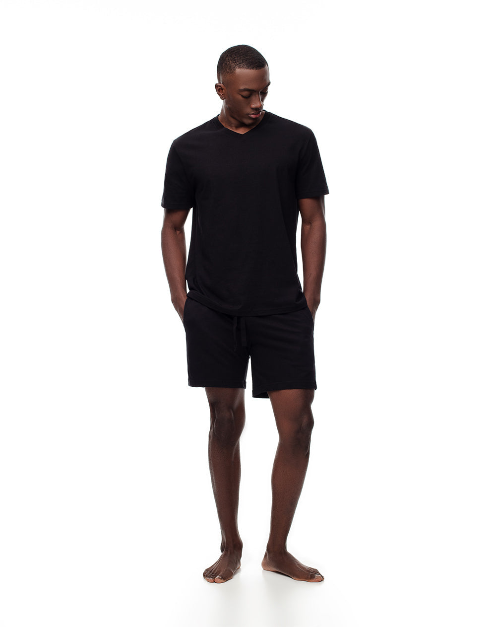 Camiseta Cuello V Negra Hombre